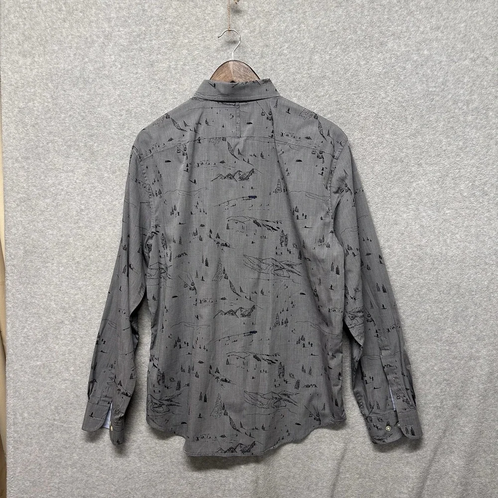 Banana‎ Republic Shirt Mens Button Down Sz L Gray Ski Skier Luxe Poplin Slim Fit